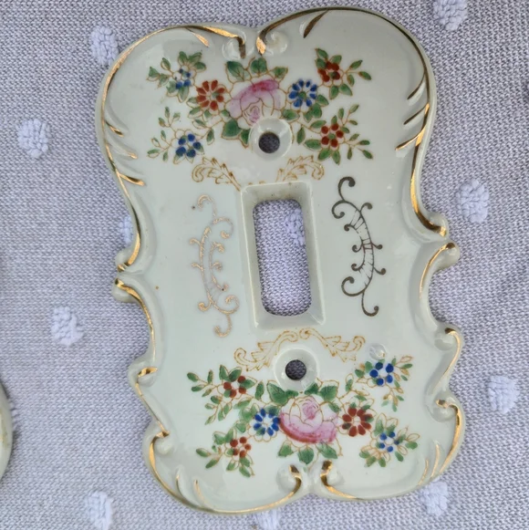 VTG Set of 5 Arnart Japan Porcelain Floral Light Switch Covers | Gold Gilt S7310 - Picture 4 of 14